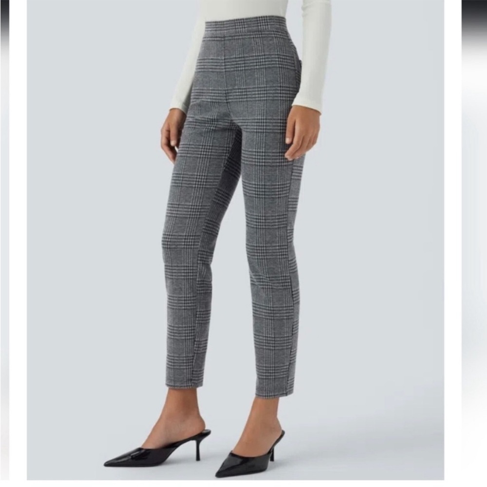 Halara Flex High Waisted Pocket Houndstooth Plaid Skinny Work Pants Size Small